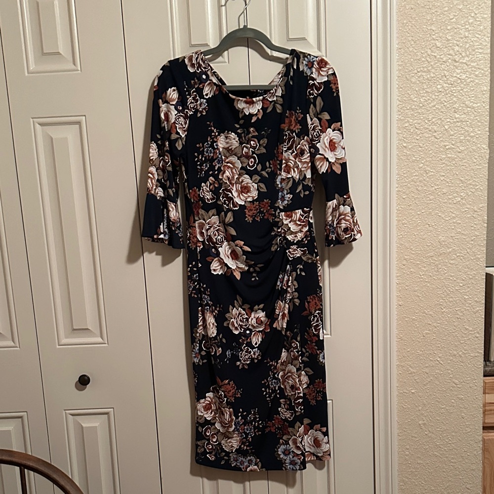 Floral Print Navy Dress with bell sleeves
